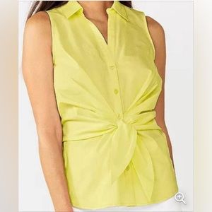 NEW Nine West Vibrant Yellow Bow Front Cotton Top Sleeveless. Large